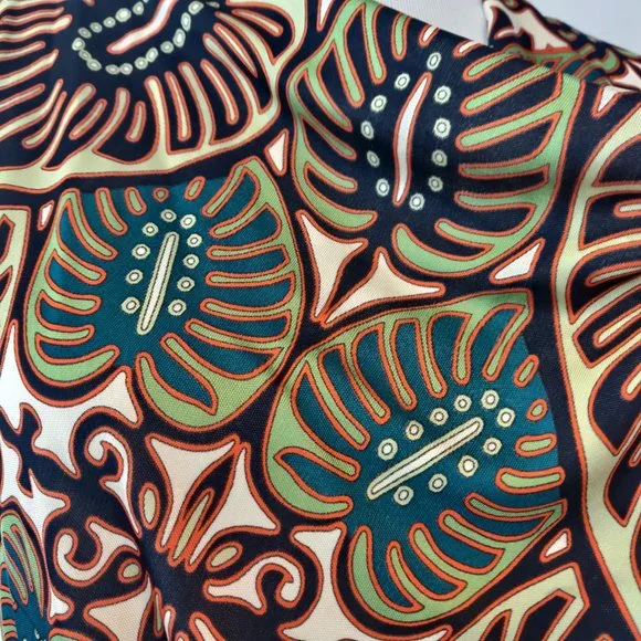 Jean Paul Gaultier Soleil Womens Earth Tone Palm Leaf Print Drape Neck S/S Top L